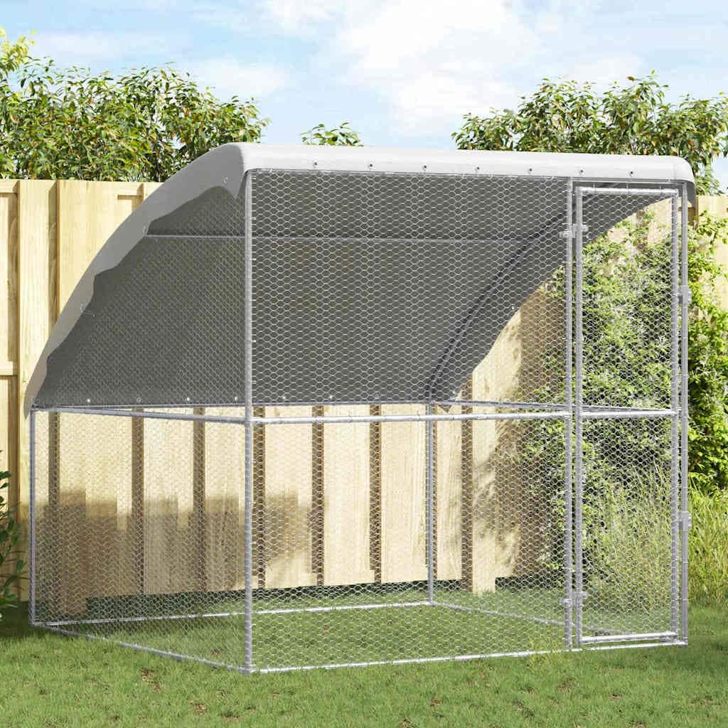 vidaXL Chicken Cage Silver 6.56 x 6.56 x 6.56 ft Galvanised Steel - 78.74 x 78.74 x 78.74 in