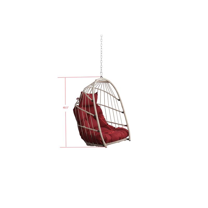 Foldable PE Wicker Hanging Chair with Removable Cushion and Weather-Resistant Design (Outdoor/Indoor Use)
