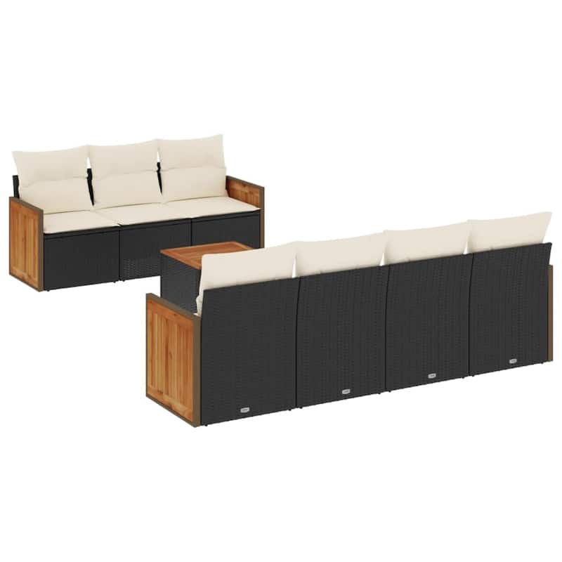 vidaXL Garden Sofa Set Black PE Rattan Large Adjustable Feet - 21.7 x 21.7 x 14.6 in