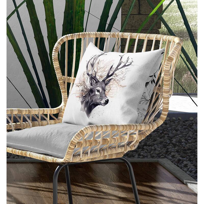 Leaf & Horn Harmony Indoor/Outdoor Reversible Throw Pillow White and Orange