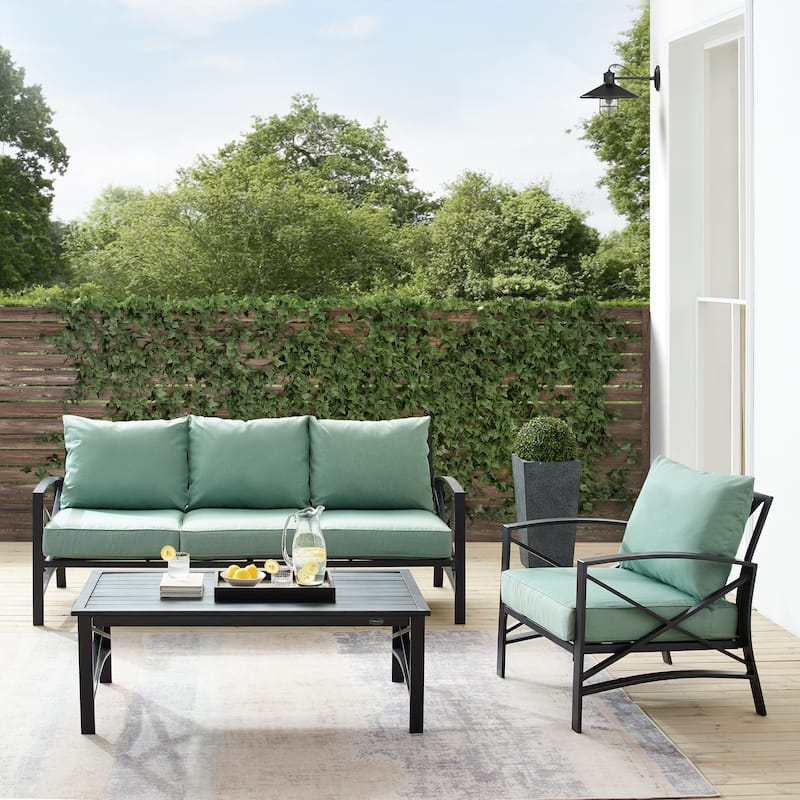 Crosley Kaplan 3Pc Outdoor Sofa Patio Furniture Set - 119 W x 68.5 D x 32 H