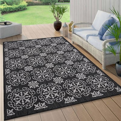 World Rug Gallery Transitional Geometric Textured Flat Weave Indoor/Outdoor Area Rug