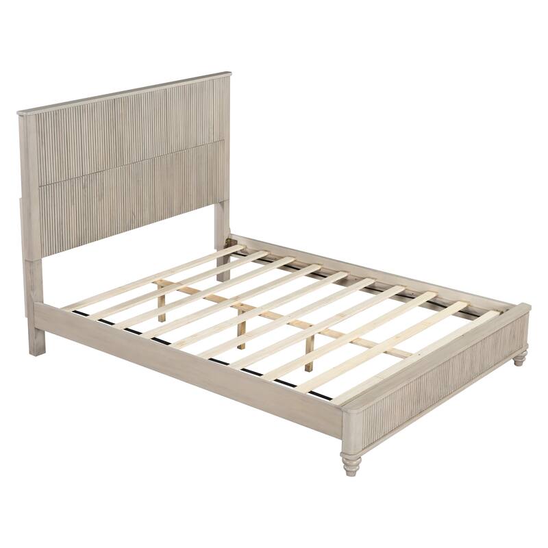 Solid Wood Bed Frame,Platform Bed Frame with Headboard,Tall Headboard Natural Wood Bed ,No Box Spring Needed