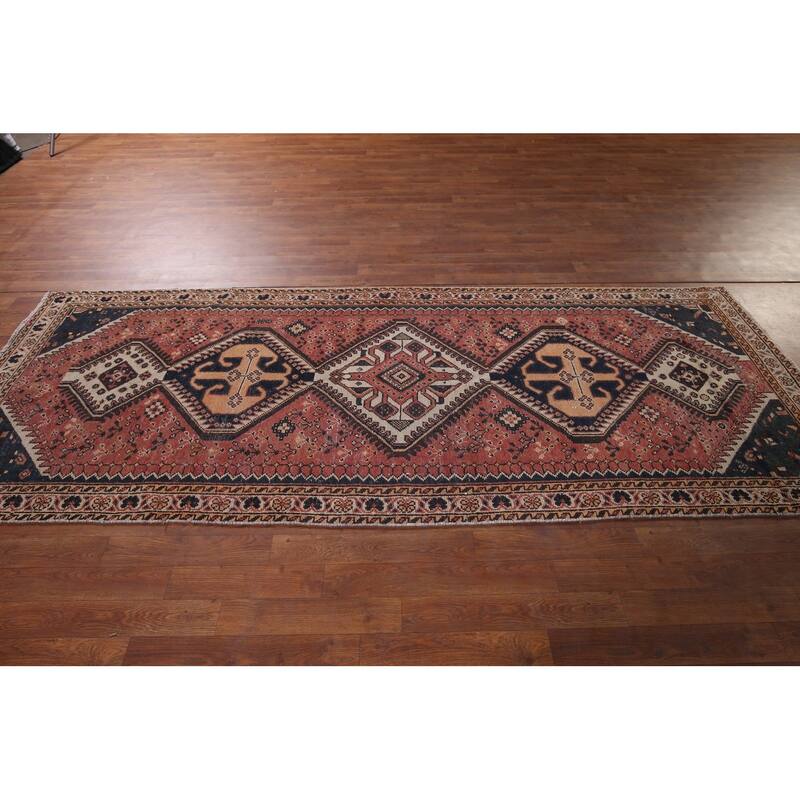 Distressed Bakhtiari Vintage Persian Runner Rug Handmade Wool Carpet - 3'7" x 9'9"
