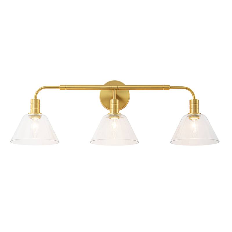 3-Light Modern Brass Bathroom Vanity Light with Clear Glass Shades - Gold Finish Wall Sconce for Bathroom Mirror - 3 Light