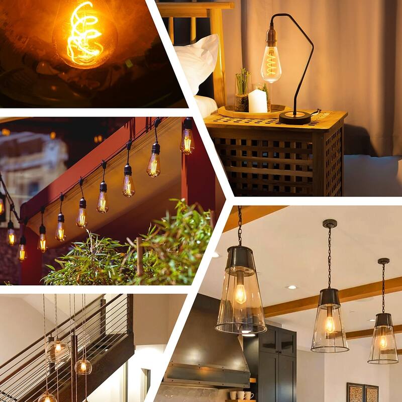 6 Pack Edison LED Light Bulbs, E26 Dimmable Led Light Bulbs, 800 LM Warm White 2700K, ST58 Antique LED Filament Bulbs