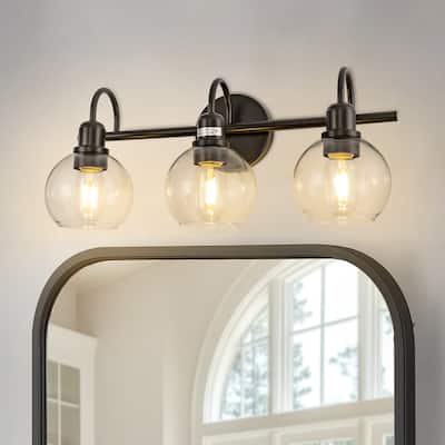 YANSUN Fishing Rod Vanity Light, 130mm Clear Round Shade, E26, Black Finish for Modern Bathroom Décor - 19.68*5.11*8.66