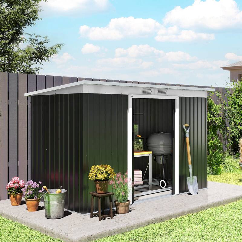 Outsunny 9' x 4' Outdoor Rust-Resistant Metal Garden Vented Storage Shed with Spacious Layout & Durable Construction