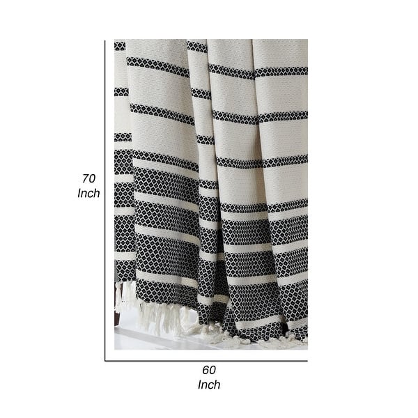 Ida 60 x 70 Throw Blanket with Knitted Cotton, Black and White Stripes
