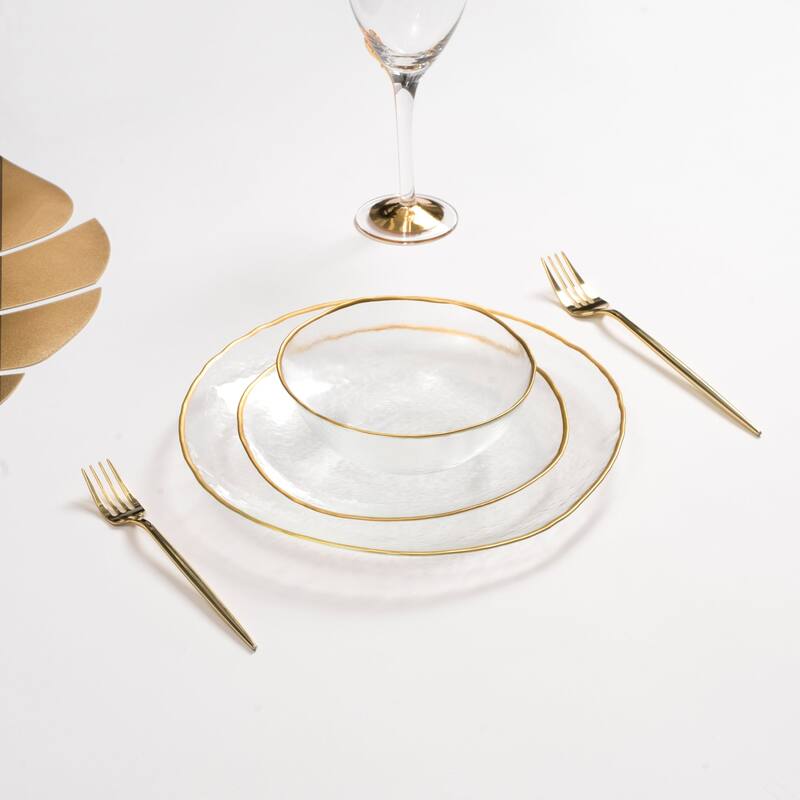 Set of 4 Dinner Plates with Gold Rim 11"D