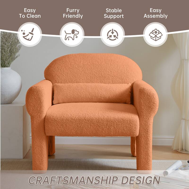 Modern teddy fabric accent chair with lumbar pillow for living room
