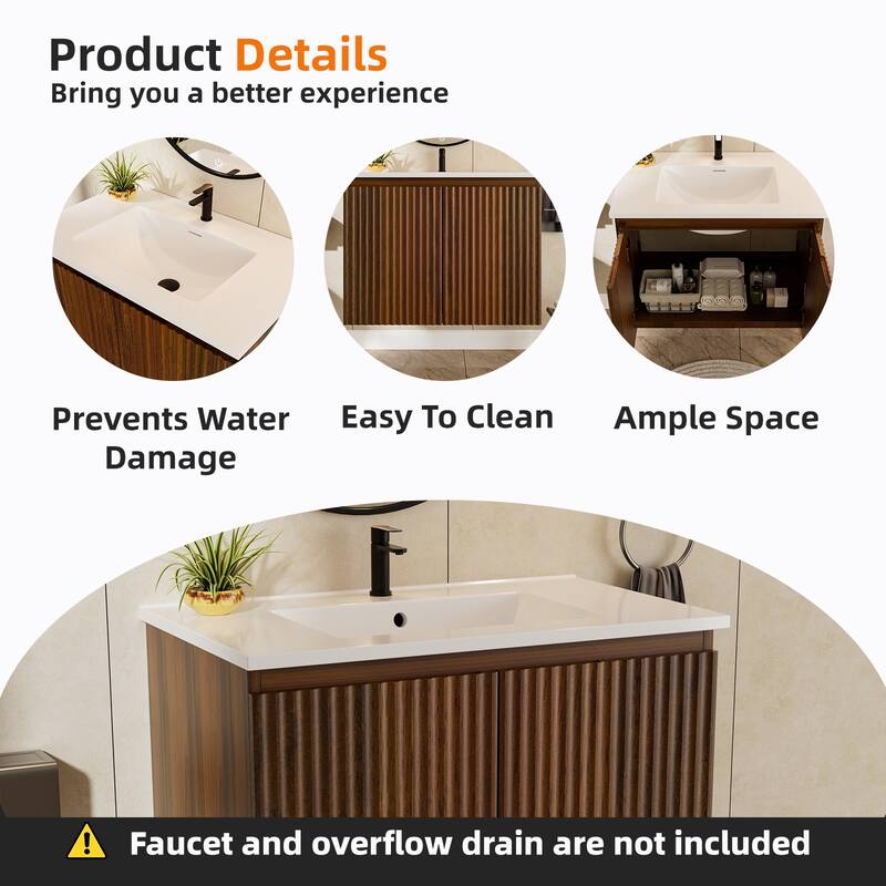 30 Inch Folding Wall Cabinet with Ceramic Sink, Patented 1-Minute Install, Space-Saving Modern Bathroom Cabinet
