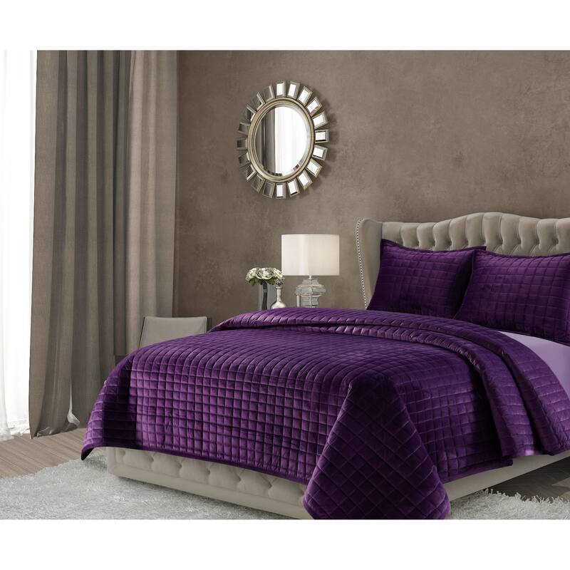 Florence Velvet Oversized Solid Quilt Set - Purple - King