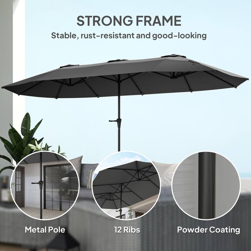 Double-Sided Large Patio Umbrella with Crank Handle Outdoor Canopy for Backyard Garden or Patio