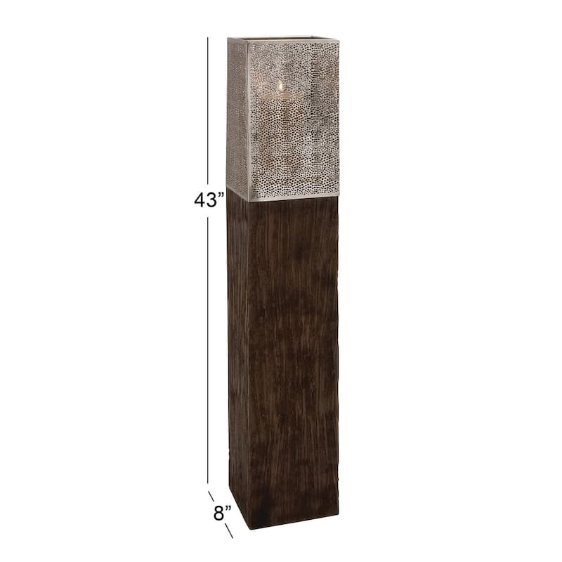 Mango Wood Handmade Laser Cut Metal Decorative Indoor Outdoor Candle Lantern - Brown - Roche River Decor