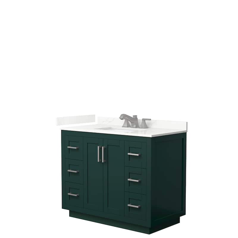 Miranda 42-inch Single Vanity, Quartz Top - Green, Nickel Trim, Giotto Quartz Top