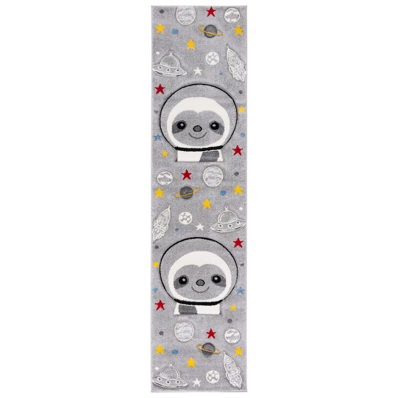 SAFAVIEH Carousel Kids Kolbrin Sloth Astronaut Rug - 2' x 8' Runner - Grey/Ivory