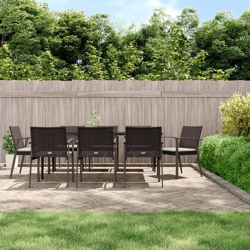 vidaXL Patio Dining Set Table and Chair with Cushions Poly Rattan and Steel