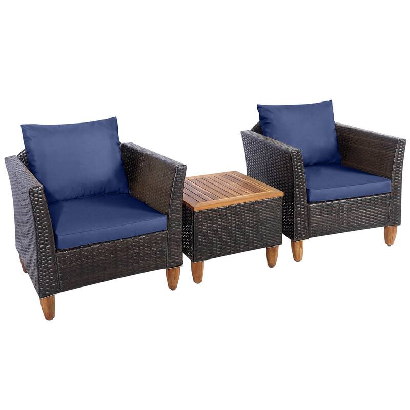 Costway 3PCS Patio Wicker Rattan Sofa Set Furniture Acacia Wood