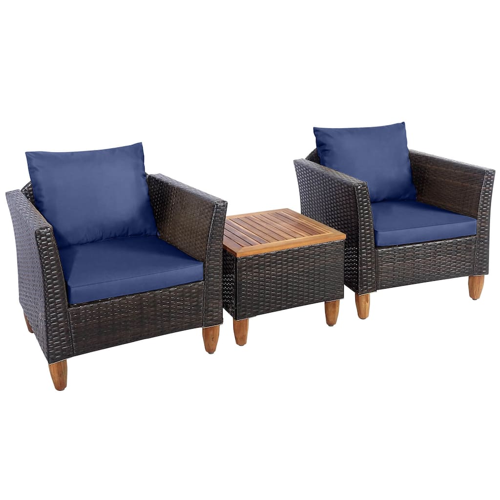 Costway 3PCS Patio Wicker Rattan Sofa Set Furniture Acacia Wood