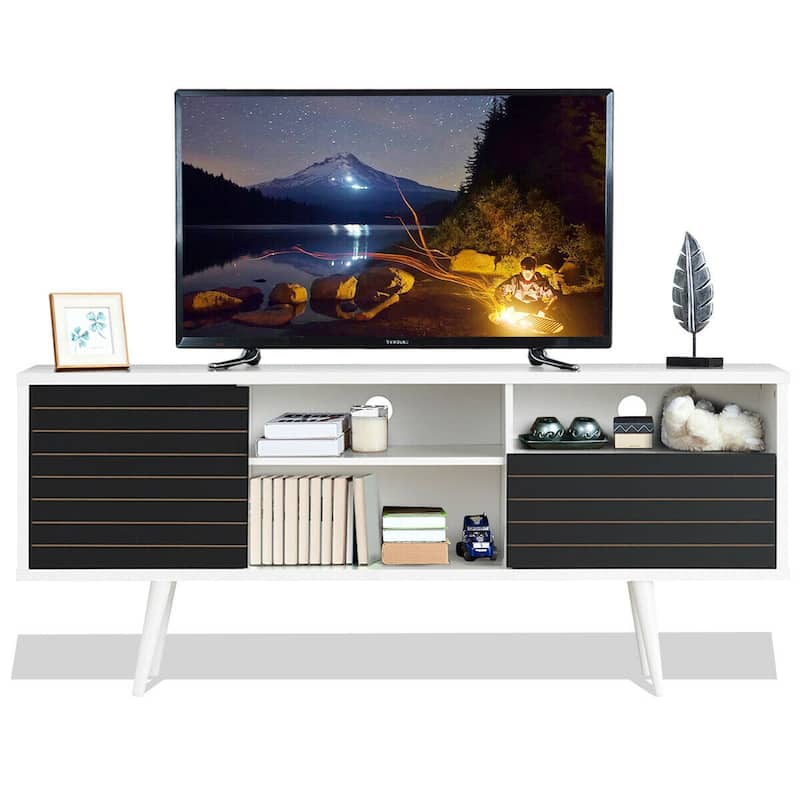 Gymax Modern TV Stand/Console Cabinet 3 Shelves Storage Drawer Splayed - See Details