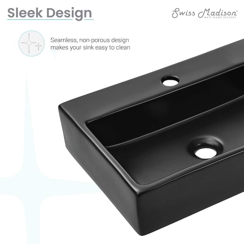 Reims 20 Rectangle Ceramic Vessel Sink, Matte Black - 20.9" x 14.2" 4.75"
