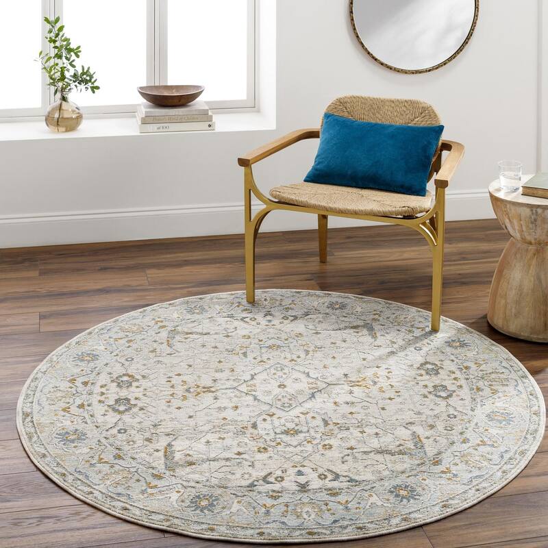 Livabliss Transitional Dresden Medallion Area Rug - 5'3" x 5'3" Round - Gray/Blue