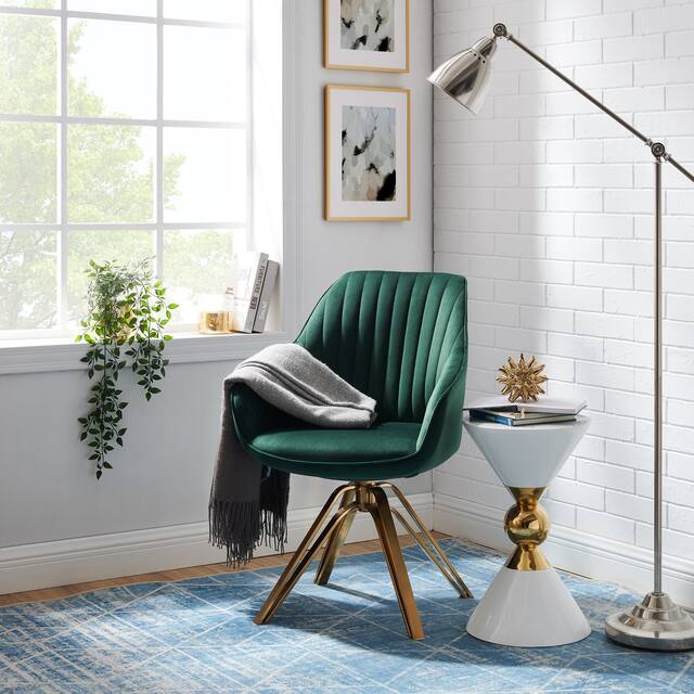 Art Leon Classical Swivel Office Accent Arm Chair with Golden Legs - Golden Legs - GREEN BLACK