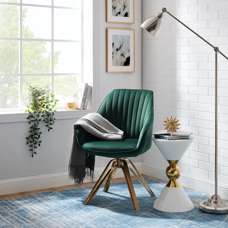 Art Leon Classical Velvet Swivel Office Accent Chair with Golden Legs