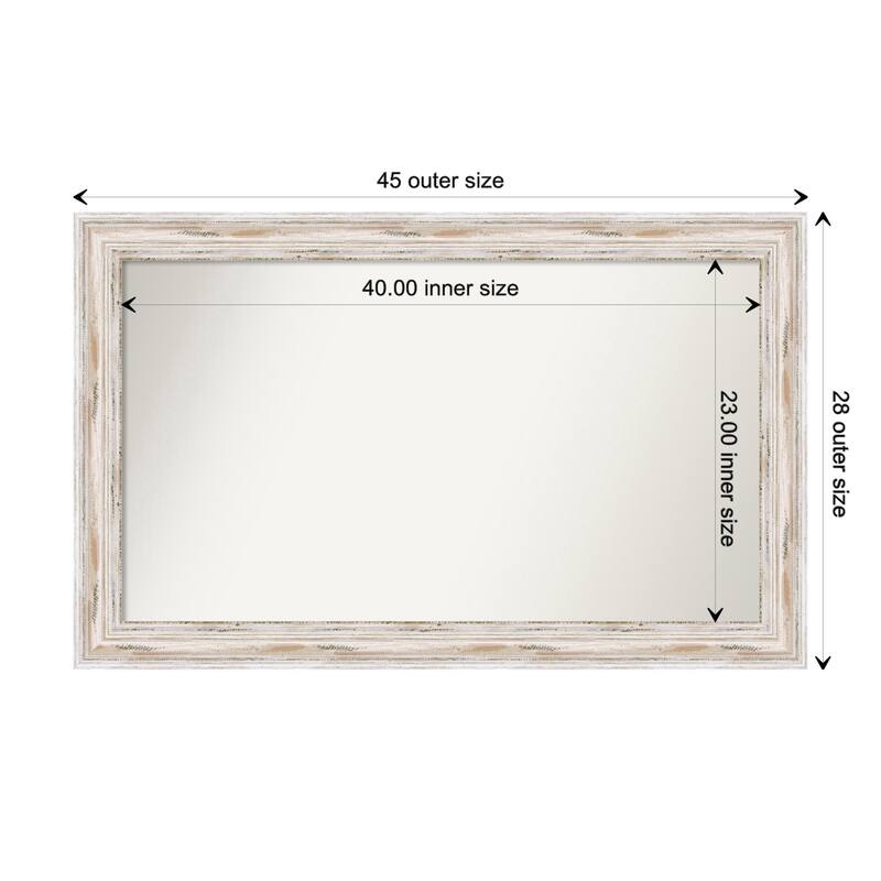 Alexandria White Wash Framed Non-Beveled Custom Wall Mirror, Bathroom Vanity Mirror - Outer Size: 45.25 x 28.25
