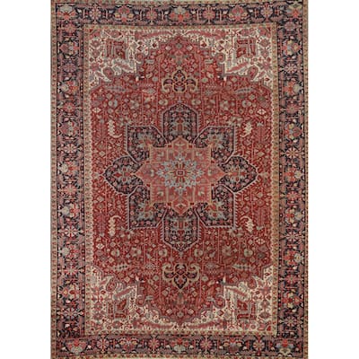 Hand Knotted Oriental 100% Wool Carpet Traditional Floral Red Heriz (serapi) Area Rug - 12' 6'' X 9' 9''