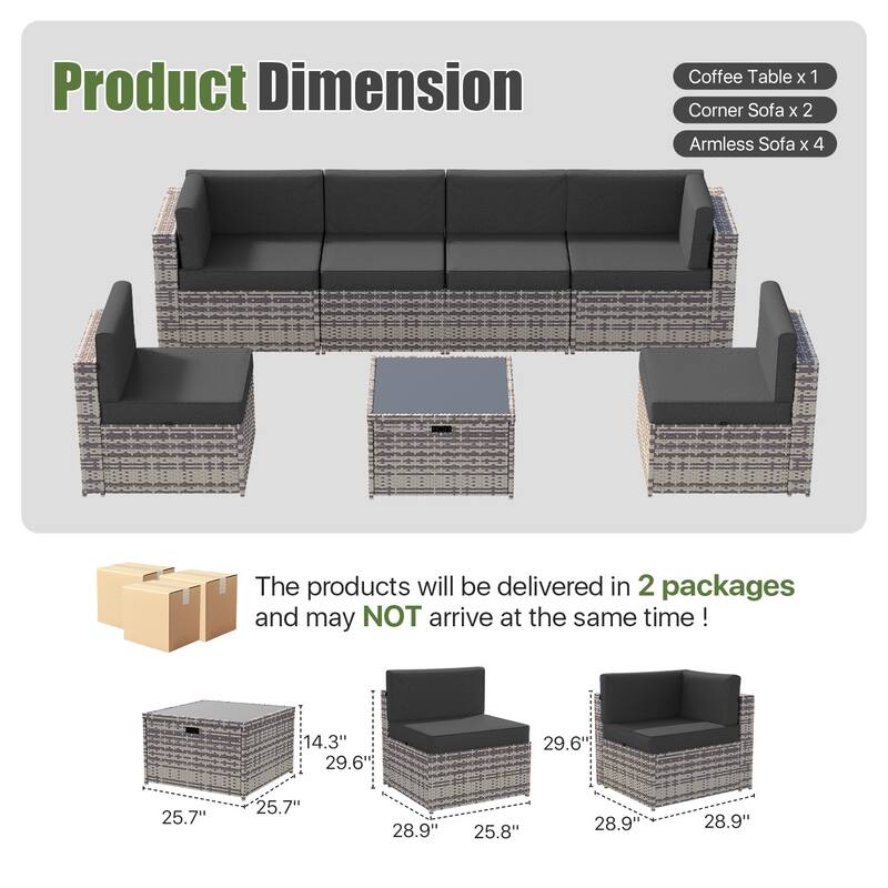 AOXUN Wicker Rattan Outdoor Sectional Sofa Set with Coffee Table