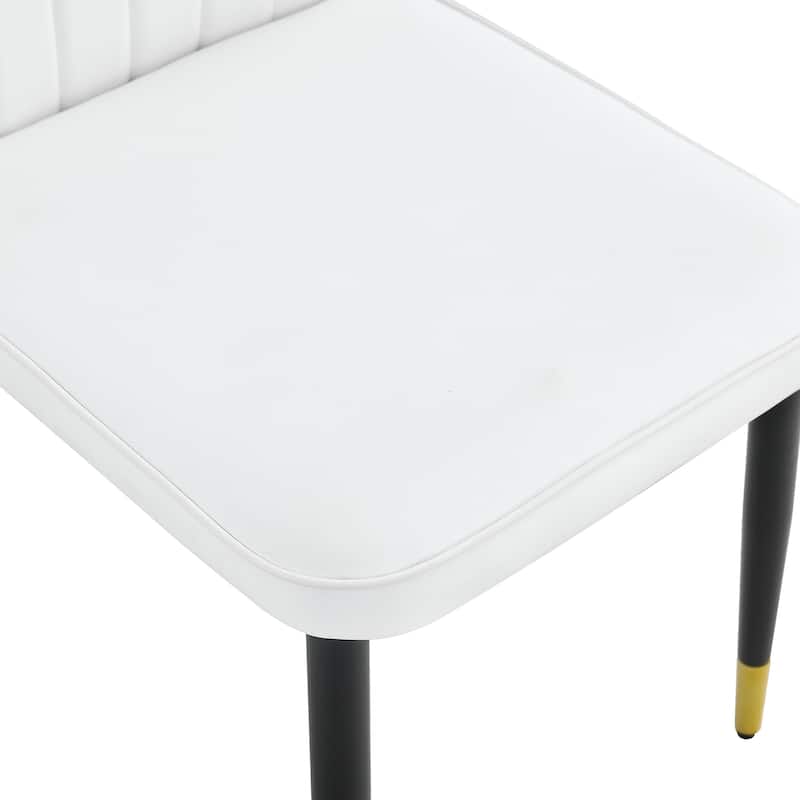8 Modern Dining Chairs With Stylish Pu Patterned Backrest And Black Metal Legs For Kitchen, Bedroom And Office