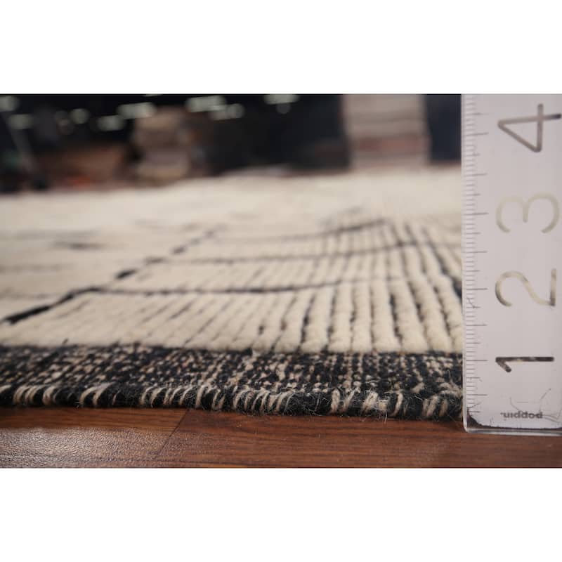 Striped Moroccan Oriental Area Rug Handmade Wool Carpet - 7'9"x 11'3"