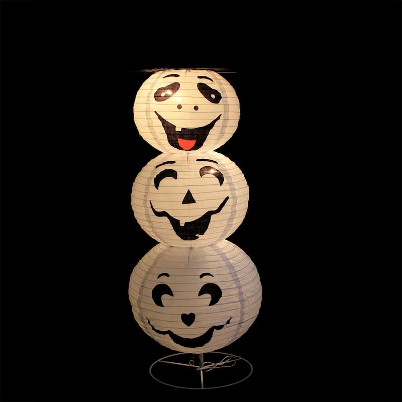 3.6' Pre-Lit White and Black Happy Ghost with Hat Halloween Outdoor Yard Art Decor
