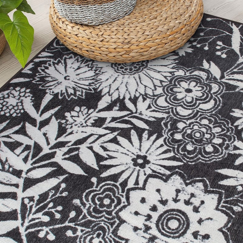 Modern Floral Flowers Indoor/Outdoor Area Rug