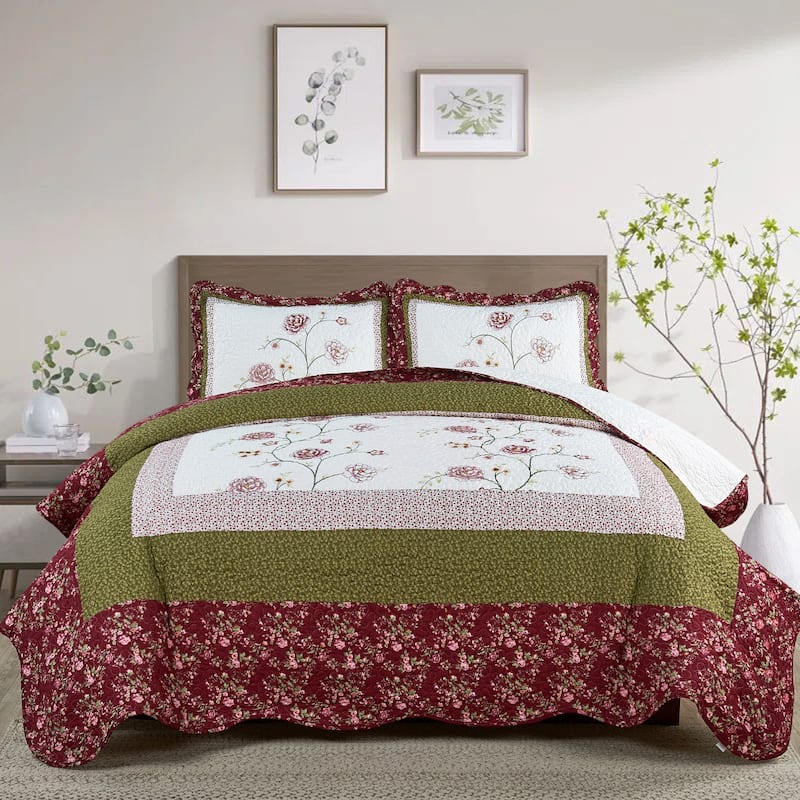 Serenta Dorset 3 Piece Bedspread Quilts Set - Burgundy - King