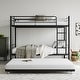 preview thumbnail 1 of 10, Twin Size Metal Bunk Bed with Trundle, Ladder and Full-Length Guardrail, Noise Free Black