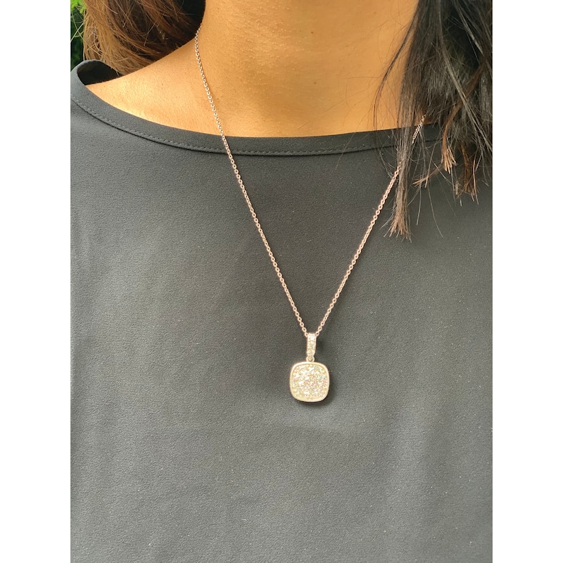 White Rhodium Clad CZ Square Pendant Necklace