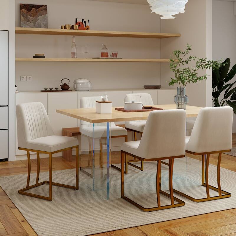 Modern and Luxury Velvet Upholstered Dining Chair with Gold Metal Legs, Set of 2