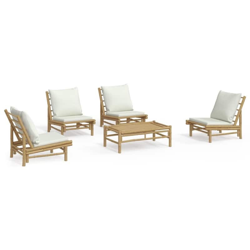vidaXL 3/4/5 Piece Patio Lounge Set with Dark Gray Cushions Bamboo - 39.4" x 21.7" x 13"