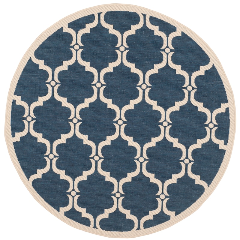 SAFAVIEH Courtyard Charleen Indoor/ Outdoor Waterproof Patio Backyard Rug - 5'3" Round - Navy/Beige