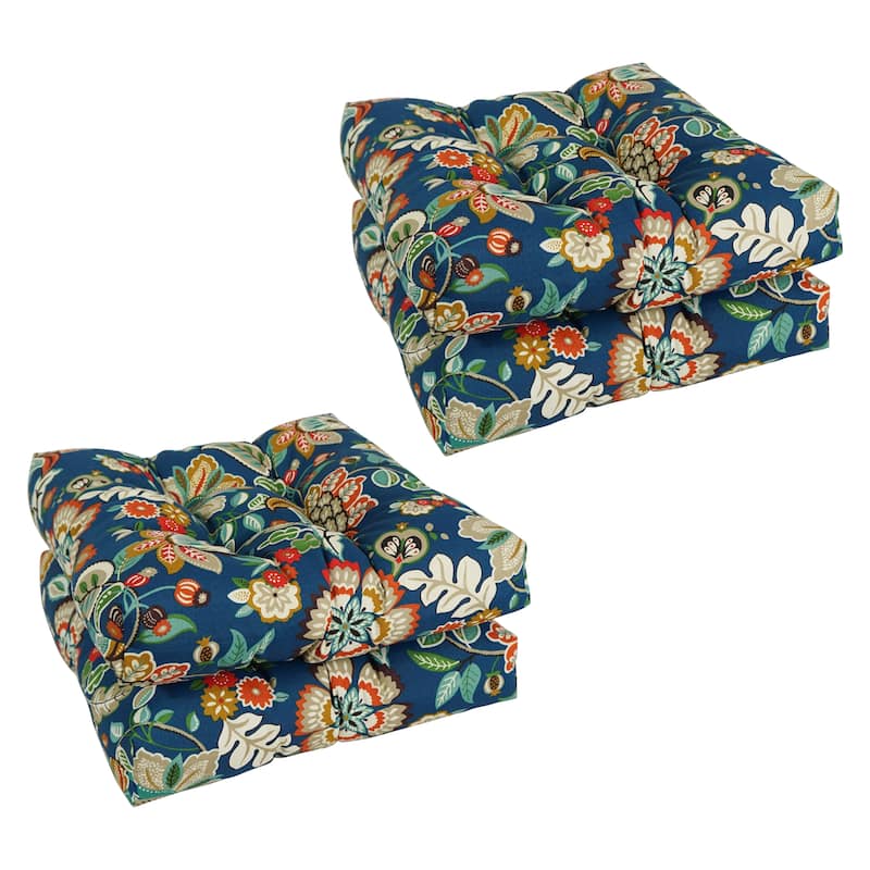 19-inch Square Tufted Indoor/Outdoor Chair Cushions (Set of 4) - 19" x 19" - Telfair Peacock