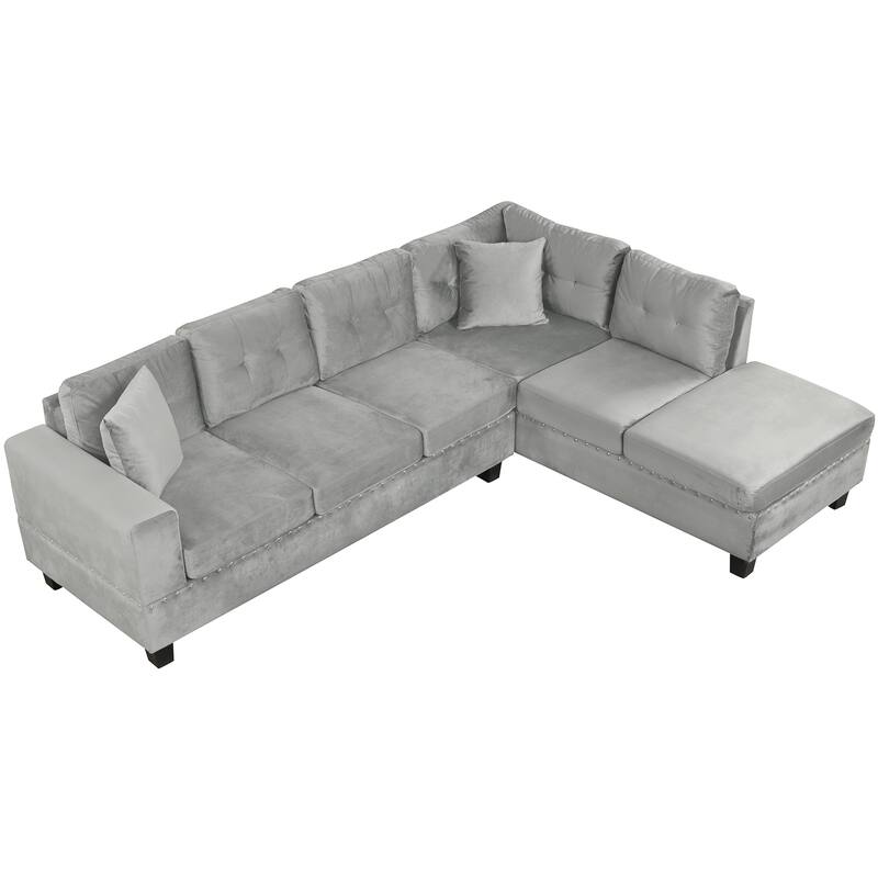 105.1" Velvet L-Shaped Sectional Sofa with Ottoman & Cup Holders