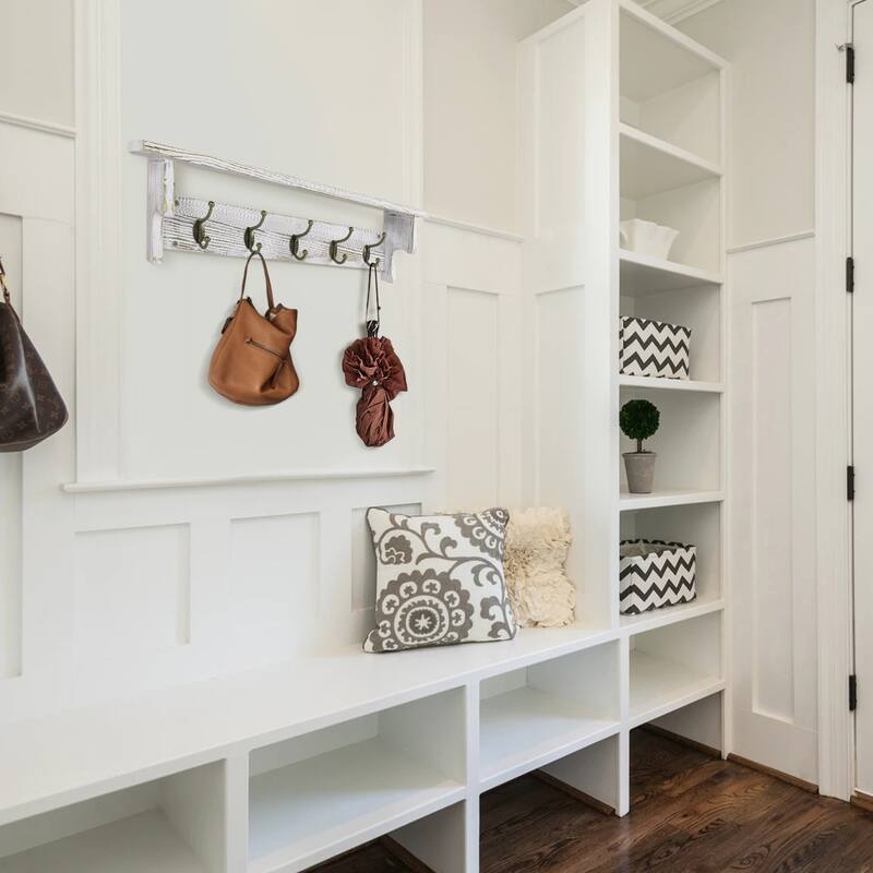 Rustic Wall Mounted Coat Rack with Storage Shelf & Metal Hooks