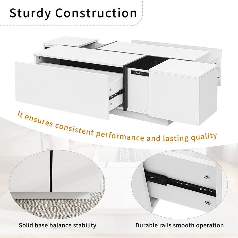 47.2''-72.7'' Extendable Coffee Table, Multi-Functional Coffee Table with High-Gloss Finish