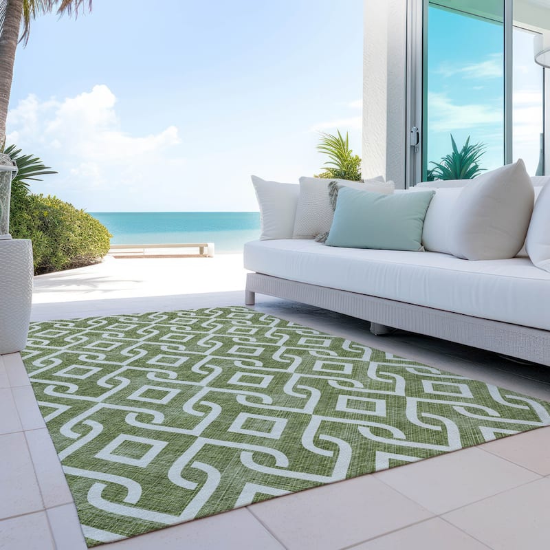 Machine Washable Indoor/ Outdoor Chantille Modern Trellis Rug