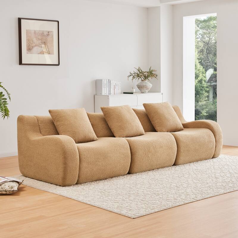 Roomfitters 3-Seat Teddy Fabric Boneless Sofa, No Assembly Streamlined Couch with 32D Sponge