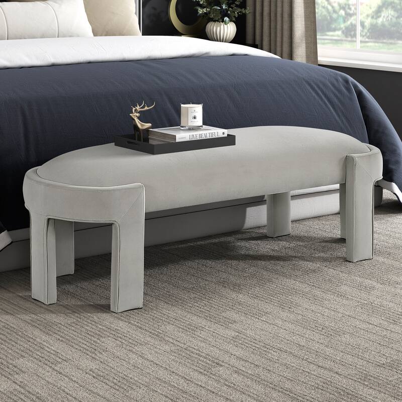 Revere 54" Velvet Upholstered Bench - High-Density Foam Cushioned Seat