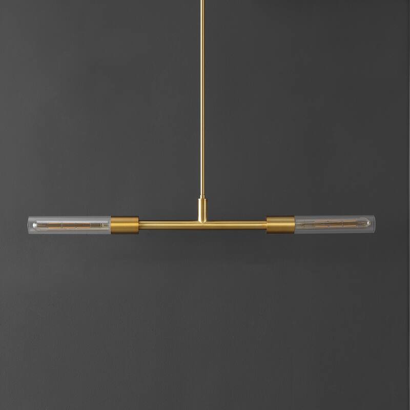 SAFAVIEH Lighting Gatienne 2 Light 34" Pendant - 34" x 5" x 13-43" - withD/H - Brass/Clear - 34Wx5Dx43H